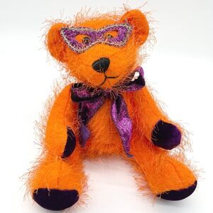 Dan Dee‎ Halloween Bear Plush Orange Purple Fuzzy Glitter Bow Gothcore Spooky